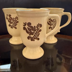 Set of 3 Vintage Pfaltzgraff Village Pedestal Mugs, Footed Pedestal Coffee Mugs, Free Shipping