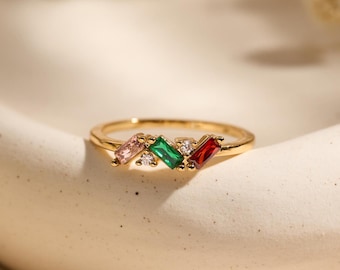 Family Birthstone Ring, Personalized Graduation Gift, 1-6 Stones, Colorful Gemstone Ring, Dainty Gold Ring Size 5-11