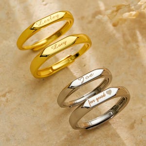 Adjustable Engraved Name Ring, Custom Minimalist Gift Jewelry, Elegant Personalized Ring for Memory & Celebration, Gold/Silver, Thin/Thick