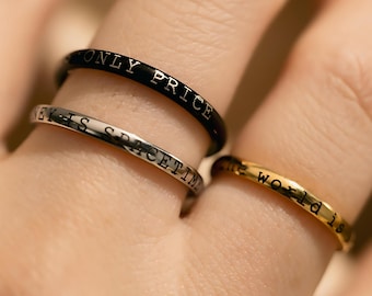 Personalized Motto Ring, Titanium Waterproof Jewelry, Durable Everyday Wear Ring, Minimalist Stackable Ring, Graduation Gift, Size 3-12