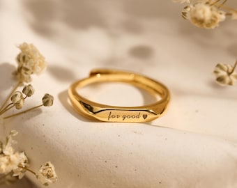 Adjustable Engraved Name Ring, Custom Minimalist Gift Jewelry, Elegant Personalized Ring for Memory & Celebration, Gold/Silver, Thin/Thick