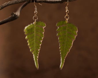 Real Fern Leaf Resin Earrings – Handmade Botanical Dangle Jewelry, Nature Spirit Drop Earrings, Forest Aesthetic, Mothers Day Gift