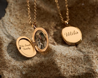 Personalized Photo Locket Necklace, Custom Engraving, Memorial Keepsake Jewelry, Anniversary Gift