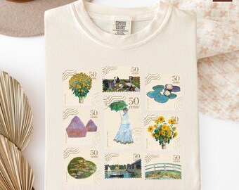 Comfort Colors Claude Monet Stamp Shirt by Haku Raku Art Teacher Shirt Monet Famous Floral Tee Art Lover Shirt Gift for Artist Museum Shirt