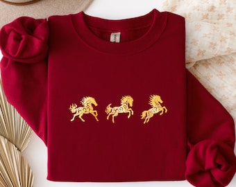 2026 Year of The Fire Horse Sweatshirt by Haku Raku Chinese New Year Sweater Year of the Horse Sweatshirt Chinese Zodiac Gift Lunar New Year