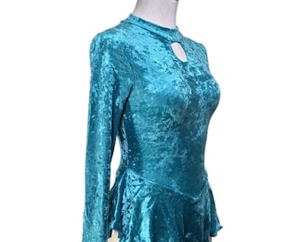 Gilda Marx VTG High Neck Keyhole Skirted Velvet Dance Ice Skate Leotard Dress Size Y/J Adult XS