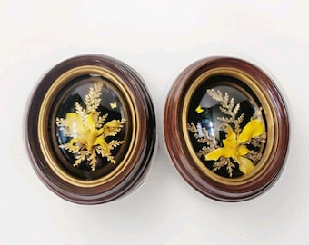 VTG 1982 Handcrafted 24k Gold Encased Real Hawaiian Flowers Wall Set Butterfly