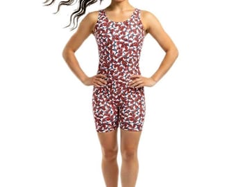Gilda Marx Vintage USA Patriotic Hearts Racerback Cotton Biketard Singlet Size XS (Y/J)
