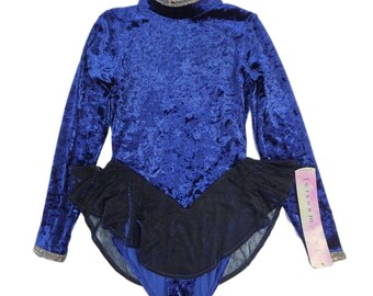Gilda Marx Vintage High Neck Skirted Velvet Royal Blue Dance Leotard Adult XS (Y/J)