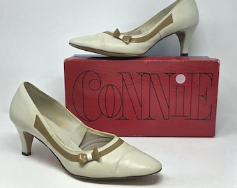Fanfares Connie VTG 50s Mod Bandstand Bone Babydoll Bow Pumps, Box Size 10 B/AA