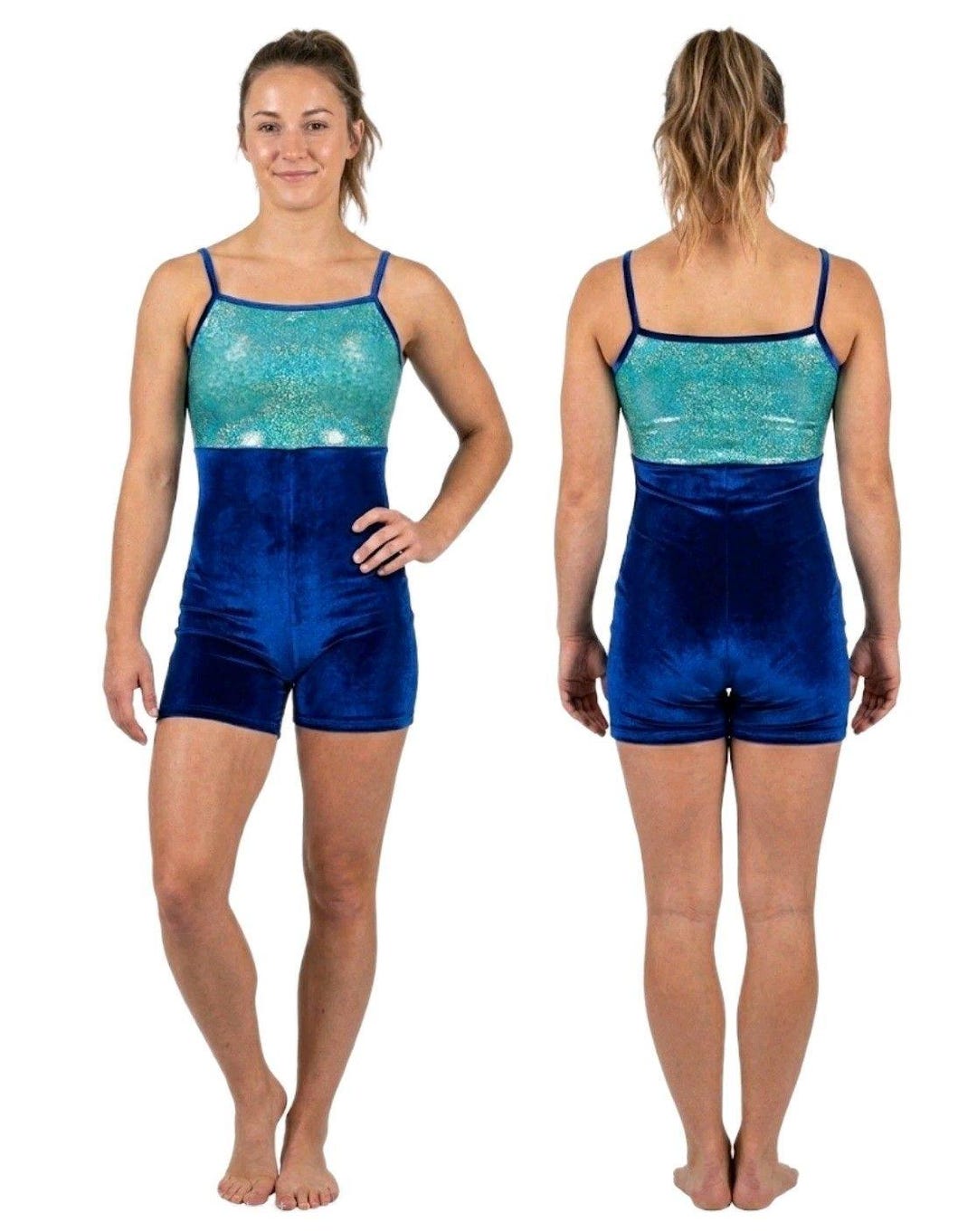 GK Elite Vintage Mystique Teal Blue Velvet Cami Biketard Unitard Size ...