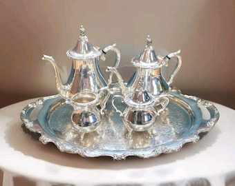 6 pc Antique Genuine WALLACE La Reine 1100 Silver Plated Tea Coffee Set w/ Tray