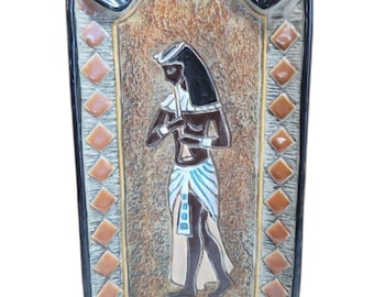 Vintage F Lli Marchi 1950 1960 Egyptian Style Hand Painted Ashtray & Bottle Decanter Brescia, Italy MCM