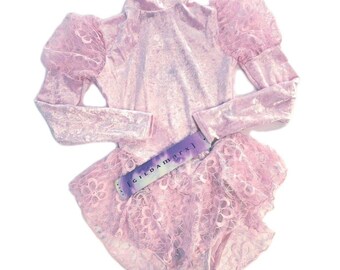 Gikda Marx VTG Kids High Neck Velvet Lace Skirted Princess Pink Leotard Sz 6X/7