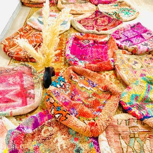 Moroccan Pink Floor Cushion, Kilim Ottoman, Vintage Pouf, Yoga Meditation Cushion, Outdoor Seating [UNSTUFFED]