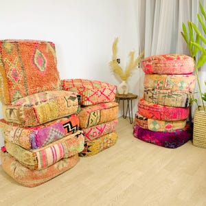 Moroccan Pink Floor Cushion, Kilim Ottoman, Vintage Pouf, Yoga Meditation Cushion, Outdoor Seating [UNSTUFFED]
