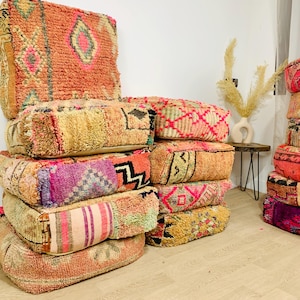 Puf Kilim marroquí, otomana vintage, cojín de meditación para yoga, cojines de suelo tejidos a mano, muebles de exterior [SIN RELLENO]
