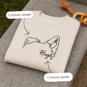 Custom Dog Ear Outline Embroidered Sweatshirt – Personalized Pet Sketch Name Shirt, Minimalist Hoodie or Tee Gift for Dog Lovers, Pet Owners