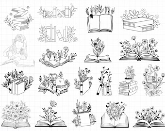 Floral Book SVG, Book Svg bundle, Books with Flowers Svg, Reading book Svg, wildflowers book bundle svg , open book svg, stack of books svg