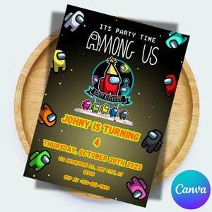 Among us invitation Birthday Invitation | Kids Birthday Invitation | Amoung us Game invite | Digital Editable Personalized Canva Printable