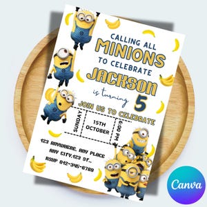 Minion Birthday Invitation: Minimalist Kids Party, Editable Template (PDF)