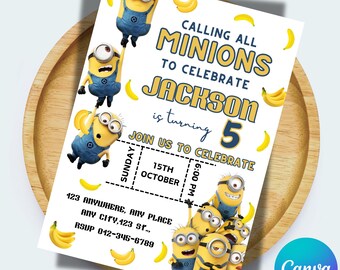Minion Birthday Invitation: Minimalist Kids Party, Editable Template (PDF)
