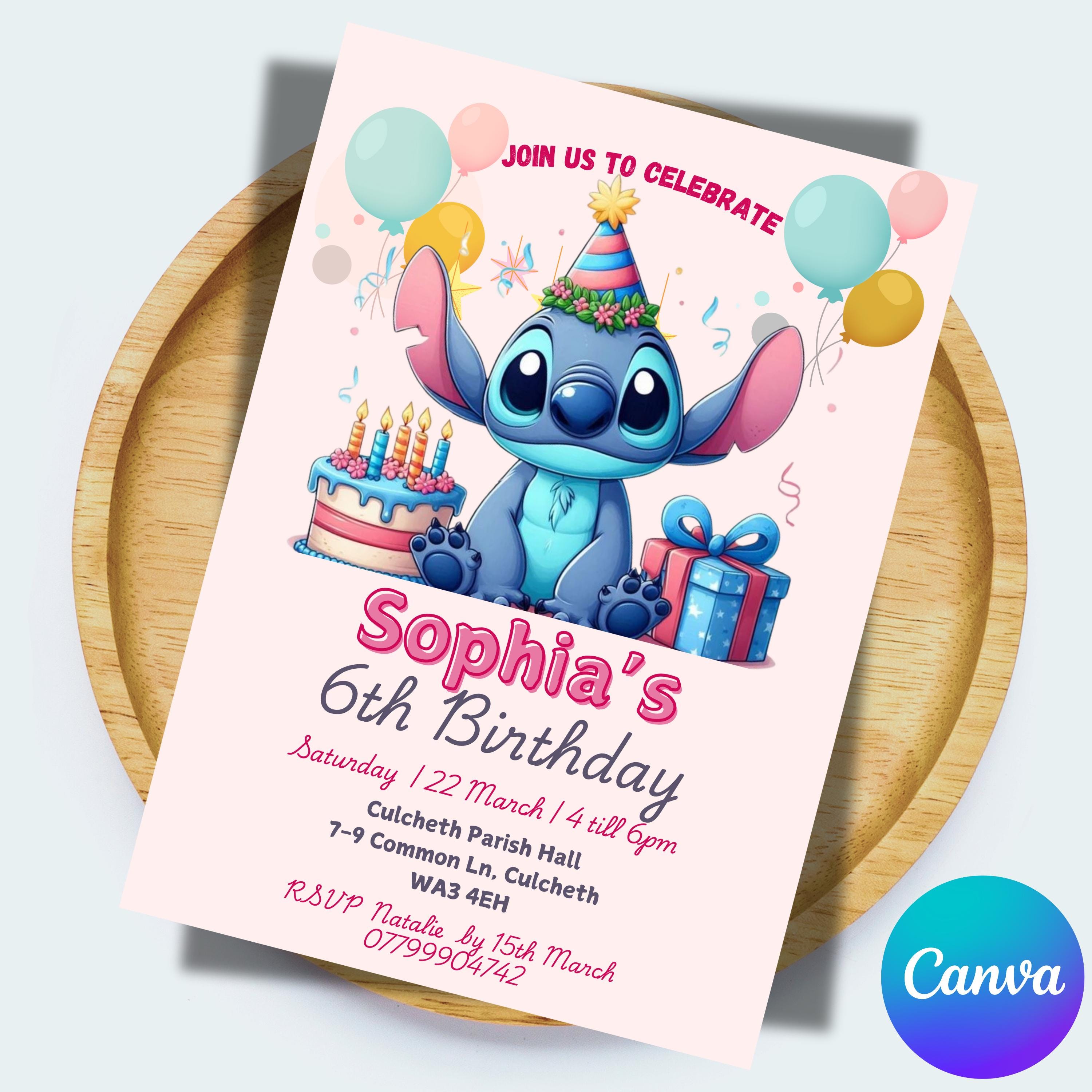 Stitch Birthday Invitation: Editable Party Invite (Canva Template)