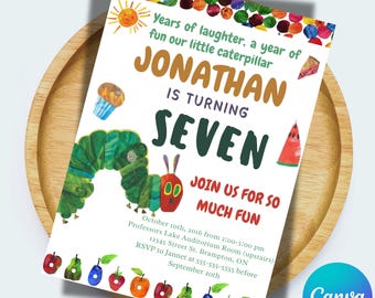 The Very Hungry Caterpillar Birthday Invitation: Editable Canva Template