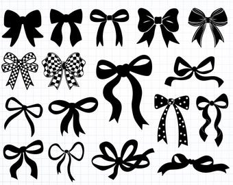 Czarny łuk Svg Bundle, wstążka kokarda Svg, kokarda kokietka Svg, muszka Svg, kokarda wstążka Clipart, pliki Svg dla Cricut, natychmiastowe pobieranie, sylwetka