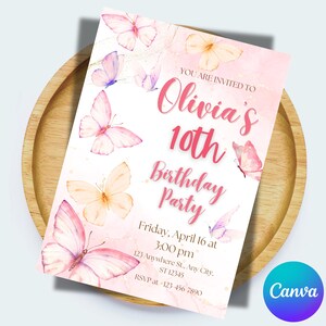 EDITABLE Butterfly Birthday Invitation Template, Pink Butterfly Kisses Invite, Girl First Birthday Butterfly Party Download little butterfly