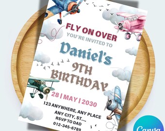 Editable Airplane Birthday Invitation: Time Flies Party (Printable, Instant Download)