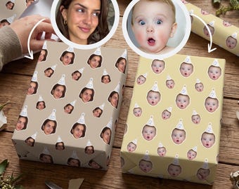 Custom Photo Gift Wrap - Personalized Birthday Paper with Funny Faces & Party Hats