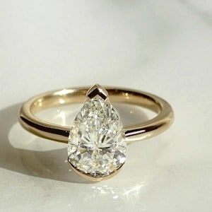 Bague en moissanite taille poire 3,00 carats, solitaire demi-clos, bague de fiançailles, disponible en argent sterling et or massif