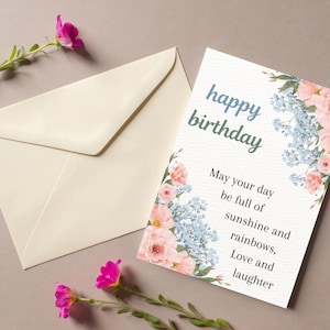 Carte d&#39;anniversaire florale - téléchargement numérique, carte de joyeux anniversaire imprimable, carte de voeux aquarelle, cadeau d&#39;anniversaire à téléchargement immédiat, carte PDF