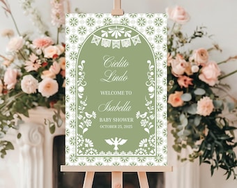 Sage Green Cielito Lindo Baby Shower Sign Talavera Baby Shower Sign Barro Welcome Sign Template Papel Picado Baby Shower Welcome Sign
