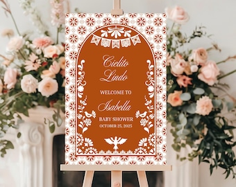 Cielito Lindo Baby Shower Sign Talavera Baby Shower Sign White and Barro Welcome Sign Template Papel Picado Baby Shower Welcome Sign