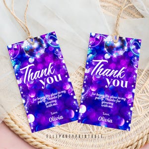 Editable Disco Glow Favor Tag Neon Favor Tag Disco Ball Birthday Thank you Tag Glow Dance Party Favor Tag Instant Download