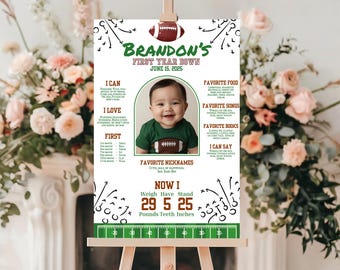 Football 1st Birthday Milestone Board First Year Down Milestone Poster Sports Birthday Football First Birthday Sign for Baby Boy