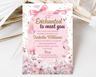 Estamos encantados de conocerte Invitación para baby shower Niña Mariposa Invitaciones para baby shower Descarga instantánea