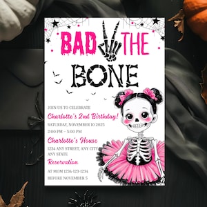 Bad Two the Bone Skeleton 2nd Birthday Invitation Bad Two the Bone Party Skeleton Birthday Bad Two the Bone Birthday Instant Download