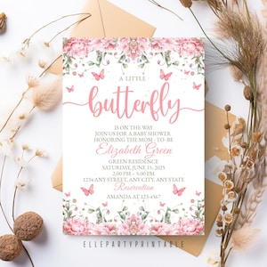 Editable Butterfly Baby Shower Invitation Blooming Baby Invite Butterfly Babyshower Invite Butterfly On The Way Instant Download