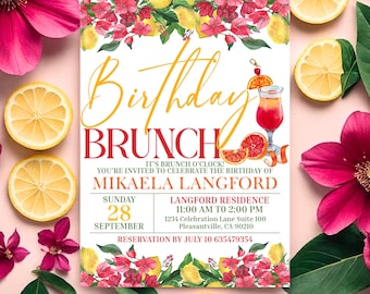 Editable Citrus Brunch Invite Birthday Brunch Invitation Sunday Brunch Invite Brunch and Bubbly Instant Download