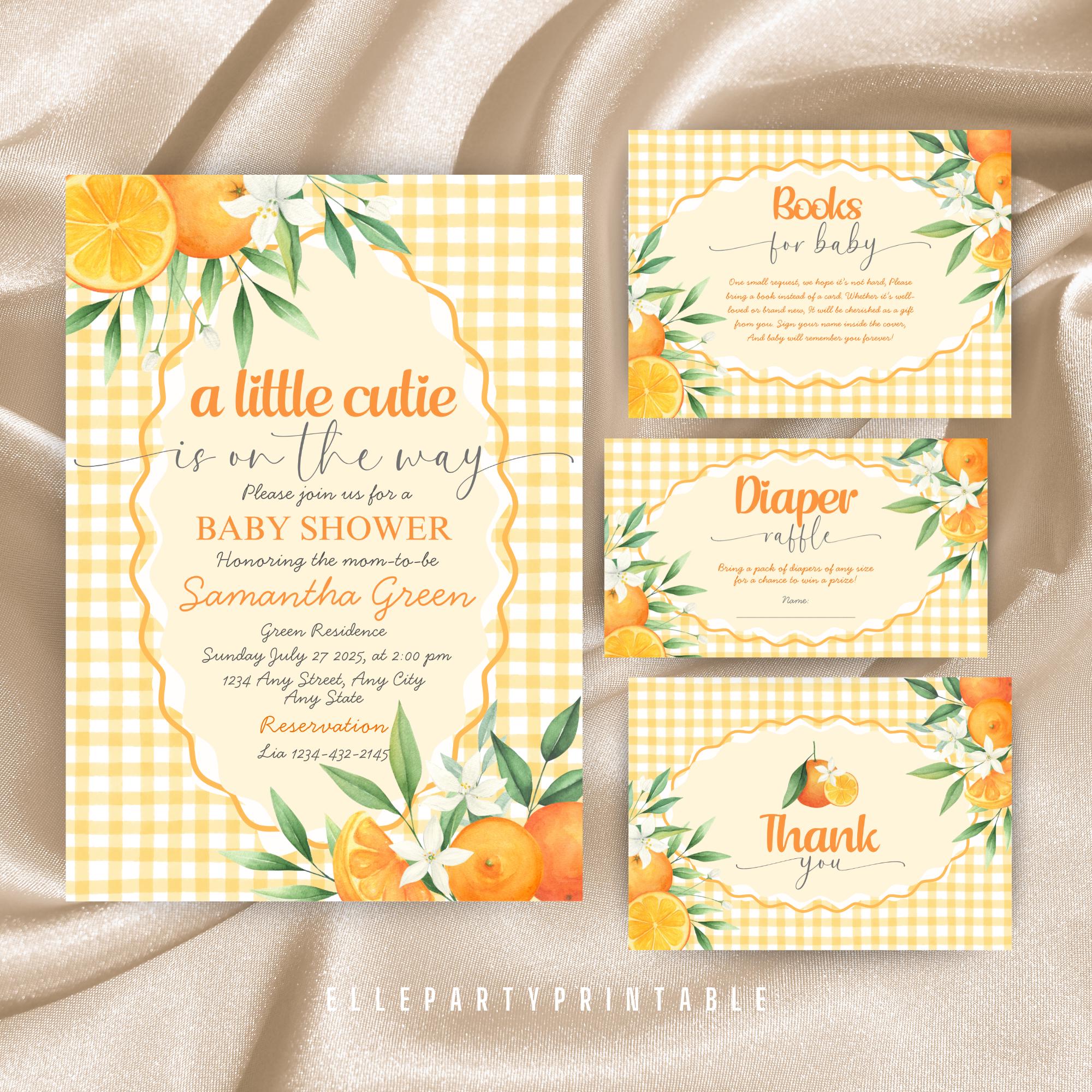 Editable Cuties Baby Shower Invitation Bundle Little Cutie Bundle Clementine Invite Clementine Tangerine Baby Shower Instant Download