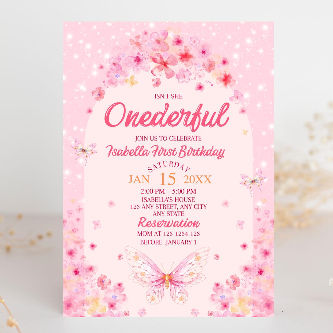 Onederful Birthday Invite Flutter Twirl Butterfly Garden Invite Girl ...