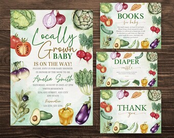 Editable Fruit Veggie Invite Veggie Baby Shower Little Sprout Invite Homegrown Baby Locally Grown Bundle Homegrown Shower