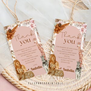 1er anniversaire étiquette de cadeau modifiable Boho Safari étiquette de cadeau or rose cadeau de fête safari étiquettes de faveur animaux fête à thème safari téléchargement immédiat