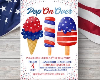 Editable Popsicle Invitation 4th of July Invite Modern 4th July Block Party Backyard Party Invit Instant Download