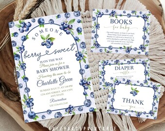 Editable Blueberry Babyshower Bundle Berry Babyshower Arch Baby Shower Blueberry Invite Berry Sweet Baby Shower Instant Download