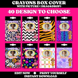 Crayon Box Cover Template, Back to School Crayon Box Template, Classroom Favor Box, First Day of School Gift for Students