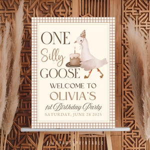 Editable One Silly Goose Girl Welcome Sign Silly Goose Welcome Sign Shes One Silly Goose Theme Goose First Birthday Instant Download